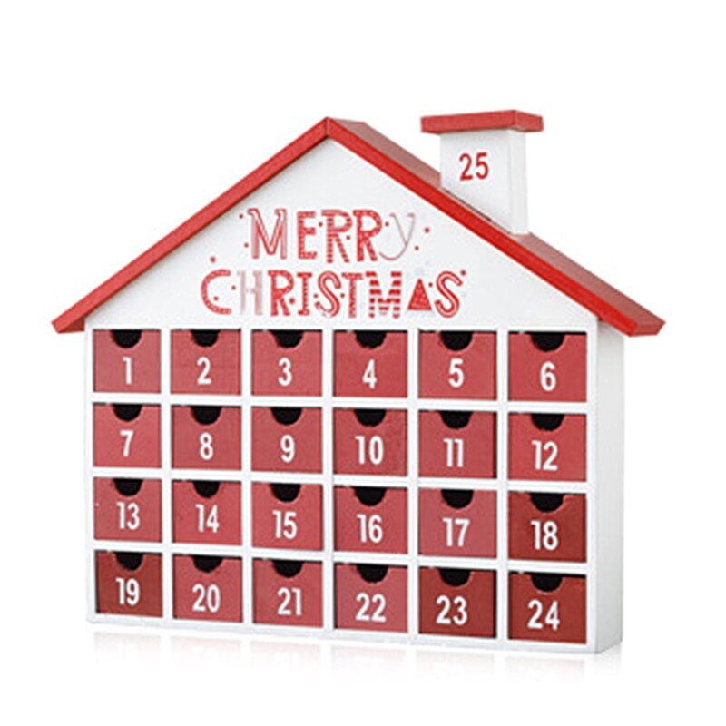 Wooden Advent Calendar Countdown Christmas Party Decor 24 Drawer with LED Light Car House Tree: 3 without light