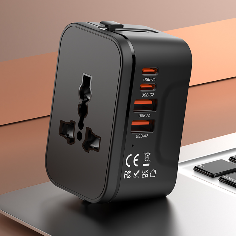 The Universal Adapter Plug 20W Gan Multi-Functional Travel Socket Converter, All-Purpose One To Multiple GAN Fast Charging: black