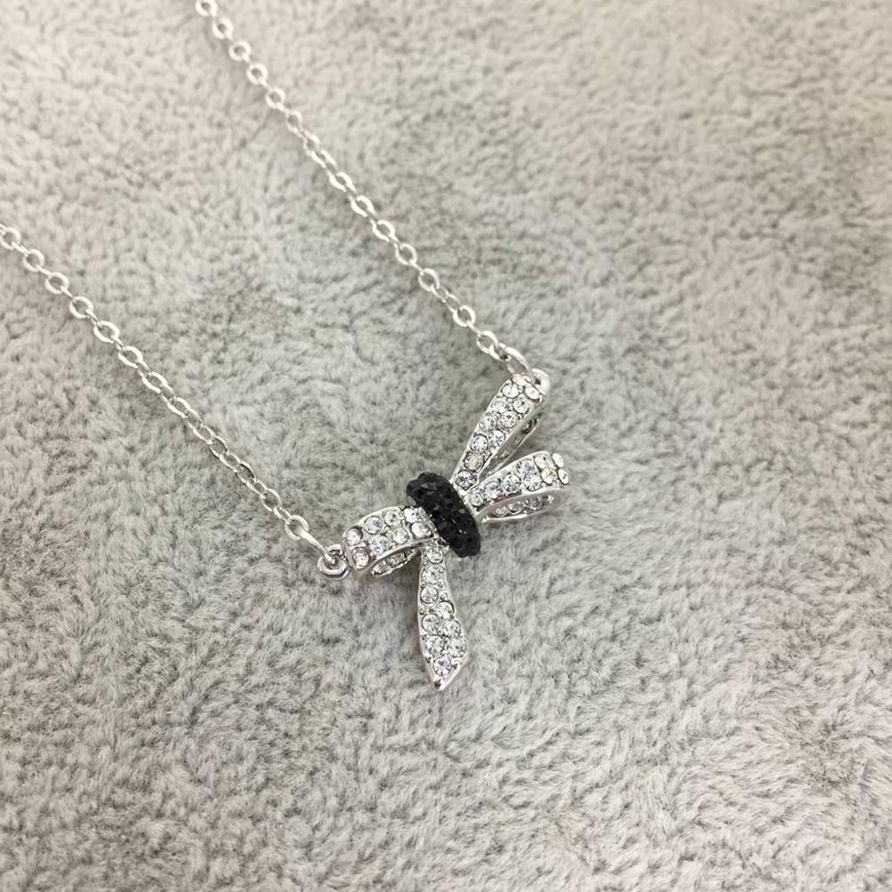 Delicate Mademoiselle Bow Black Gradient Crystal Necklace Bracelet for Girlfriend Romantic Birthday Memorial