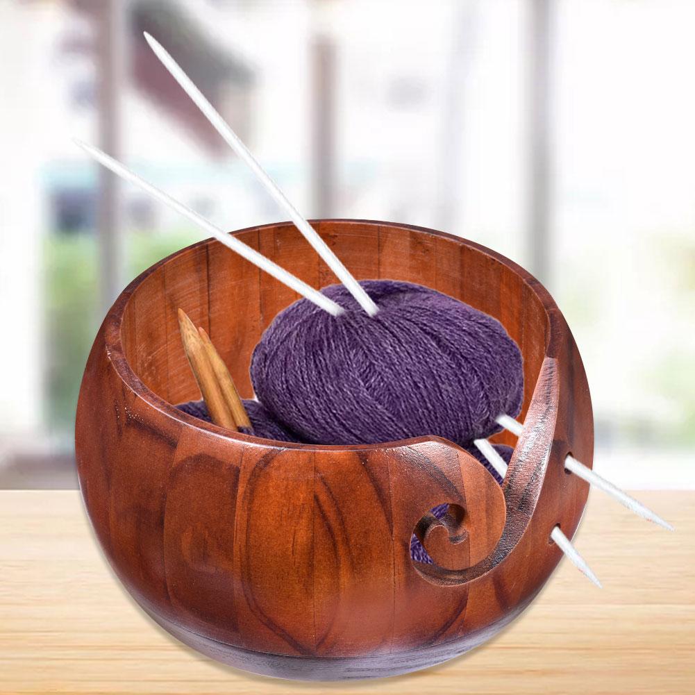 Handmade Wooden Yarn Bowl Premium Round Wool Storage Bowl Wooden Yarn Storage Bowl Organizer Sewing Supplies