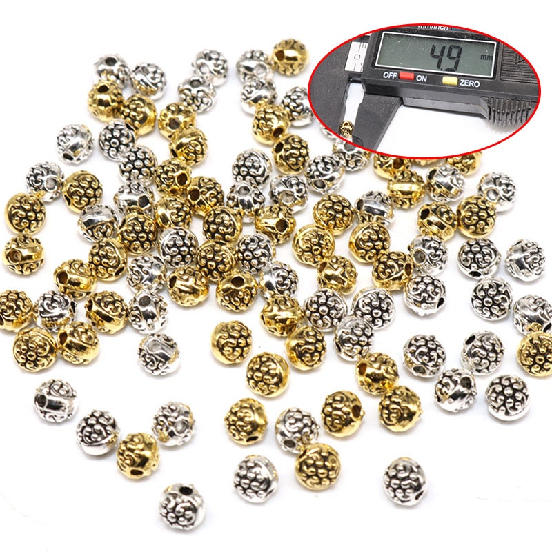 5MM 100pcs material Tibetan Silver plated Beads Silver Plated Spacer Loose Beads Handmade For charm beads Jewelry Making