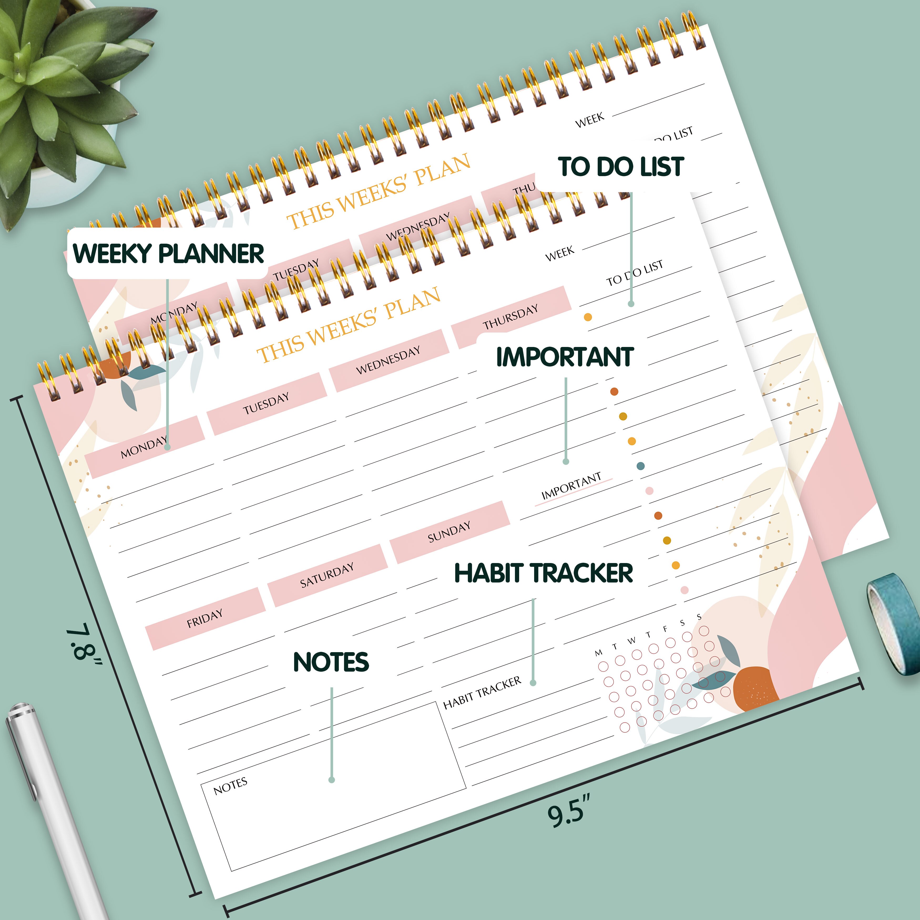 Weekly Planner Notebook Undated Daily Schedule Agenda 52 Weeks To Do list Organizer Journal with Habit Tracker Checklist Diary