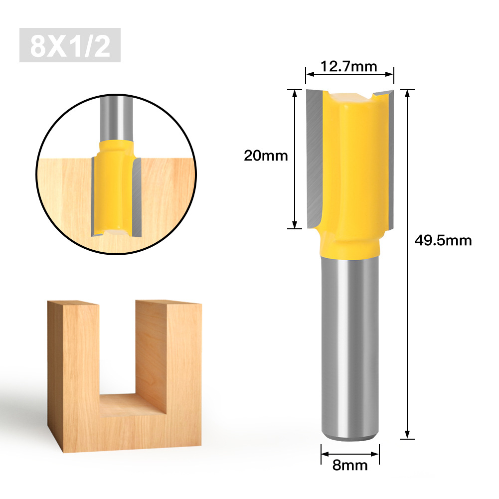 1/5pcs 8mm Shank Straight Woodworking Router Bit Set Woodworking Tools Carpenter Milling Cutter 3/6/10/12/16mm Cutting Diameter: 8x12.7mm