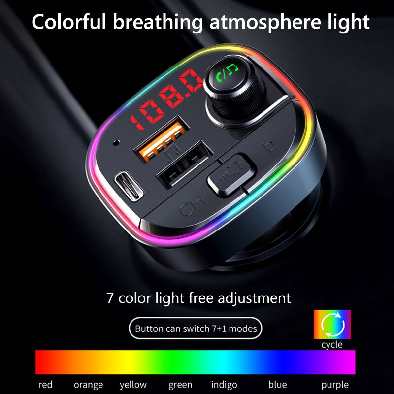 Bluetooth 5.0 Handsfree Car Kit Fm-zender Auto MP3 Speler Met PD18W QC3.0 Quick Dual Usb Charge Ondersteuning U Disk afspelen