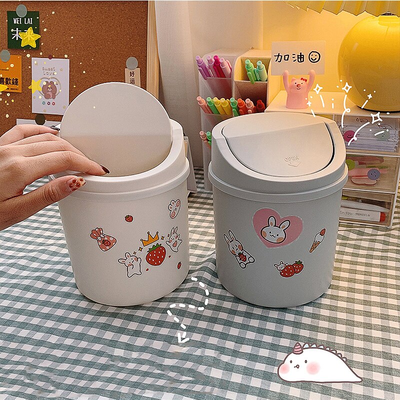 Papelera de mesa Mini basura escritorio casa basura cesta Swing con tapa Oficina hogar