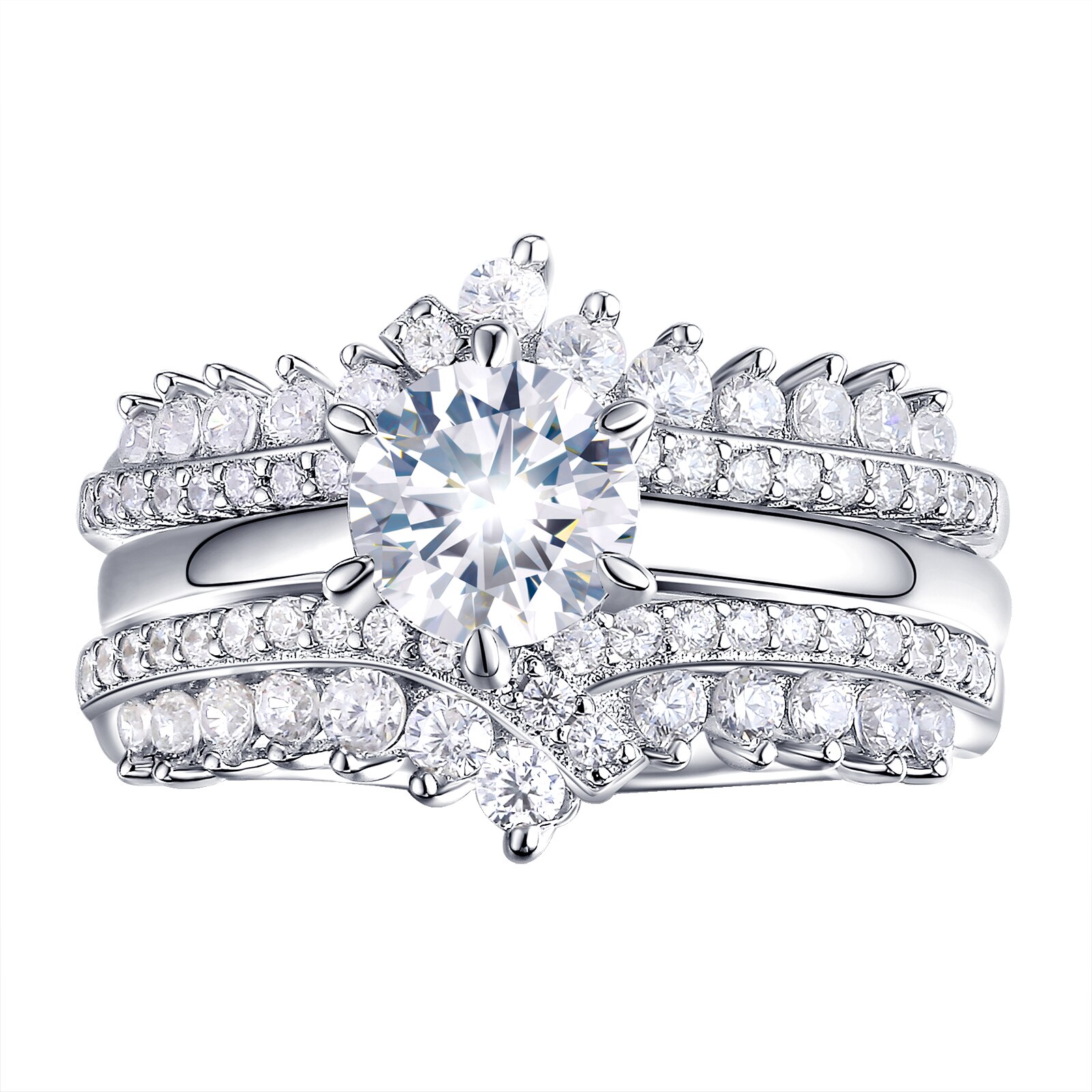 Newshe 2 Pcs 925 Sterling Silber Hochzeit Ringe Set Für Frauen Solitaire Engagement Ring Abnehmbare Schutz Band AAAAA Zirkon BR0910