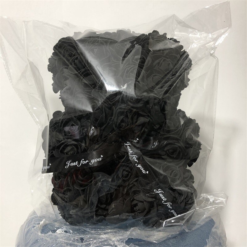 25cm Artificial Rose Teddy Bear Eternal Flower Bubble Bear Handmade Roses Bear Valentine's Day Wedding Bithday for Women: Black