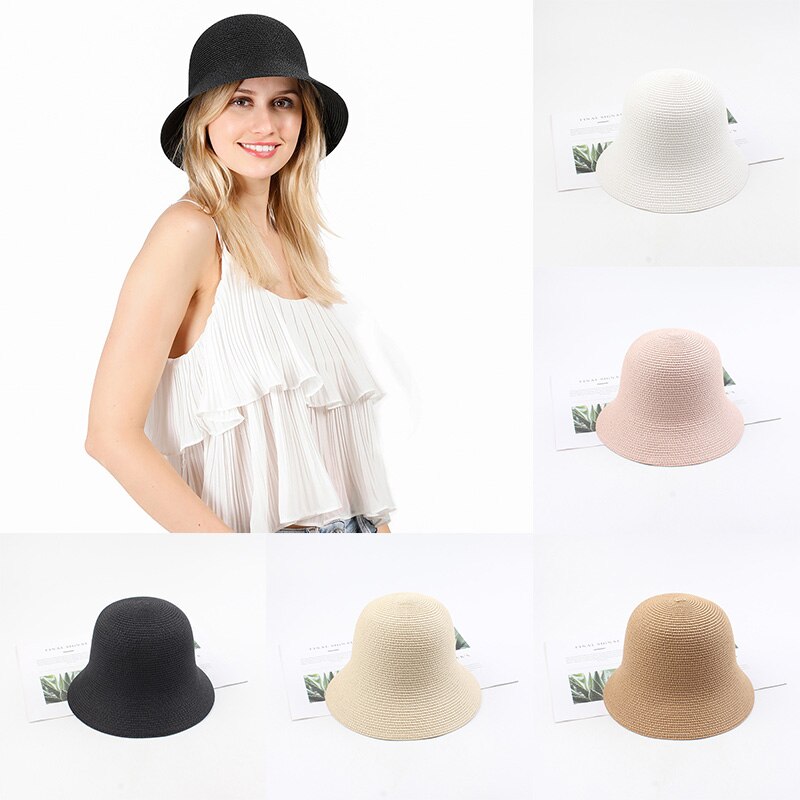 Boho strand rejse bucket cap kvinder sommer sol hat cloche stråhat vintage solid floppy panama hat