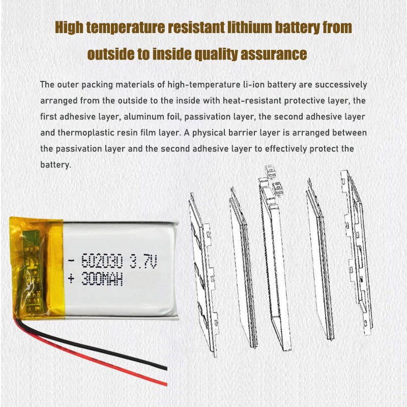 3.7V 300mAh Li-ion Battery 602030 Lithium Polymer Rechargeable Battery for MP3 MP4 bluetooth speaker GPS walkie-talkie razor