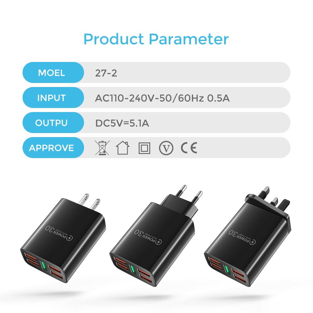 5 portów ładowarka USB szybkie ładowanie 3.0 4.0 48W szybkie ładowanie dla iPhone 13 12 Pro Max 11 Samsung Xiaomi Huawei ładowarki do telefonów ściennych