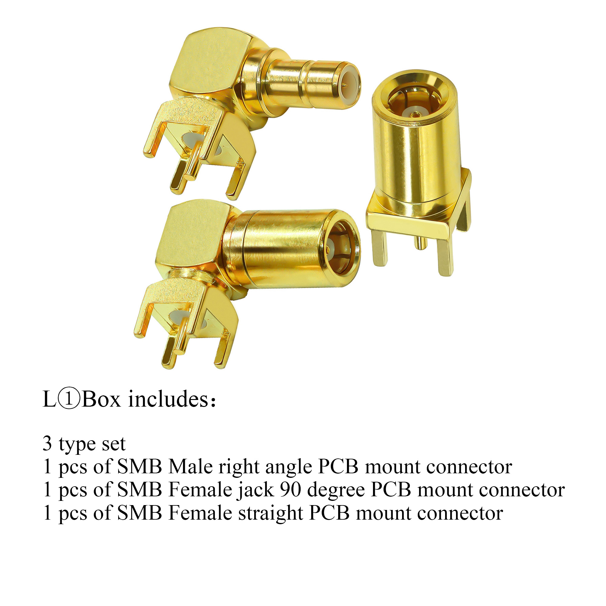 SMB PCB Mount Connector SMB Male Plug RF Coaxial Adapter SMB Female Jack Right Angle Solder PCB Panel 4 Pins 3Type/lot 2pcs/lot