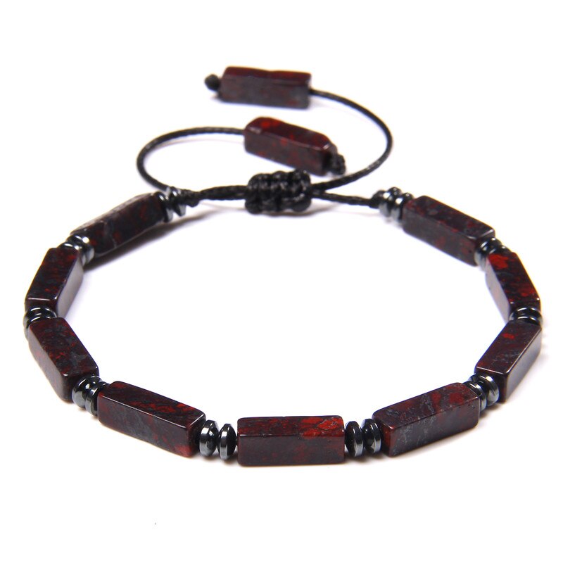 Bracelet tressé en forme de Tube carré pour homme et femme, bijou en pierres de sang naturelles, ajustable, tendance, Yoga, énergie: Bloodstone