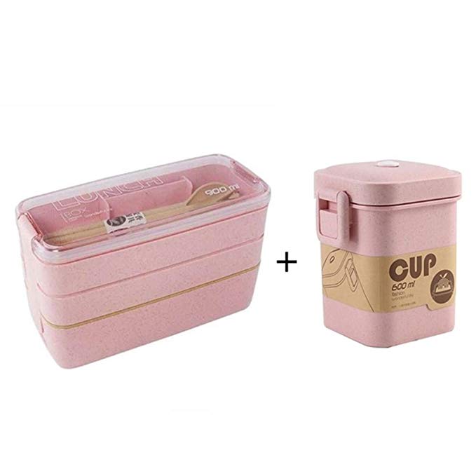 3 Layers 900Ml Health Materials Microwave Oven Lunch Box Wheat Lunchbox School Office Tableware Food Storage Container Bento Box: Royal Blue