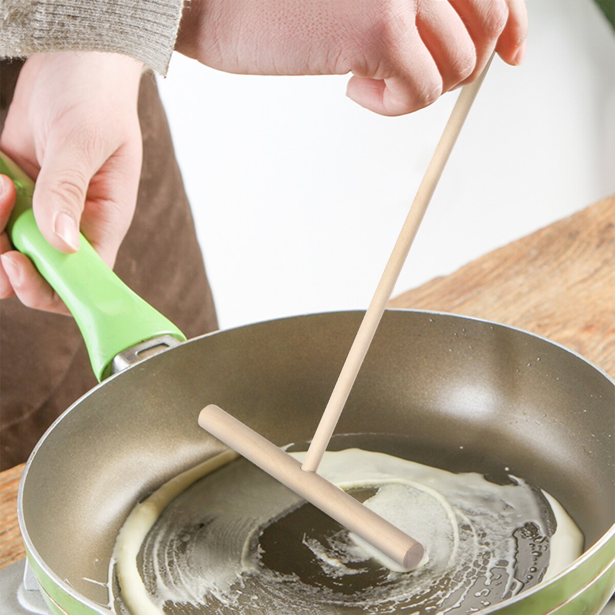 1/2pcs Wood Indispensable Crepe Batter Spreader Skillet Pan for Kitchen Utensils