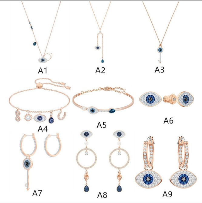 Blue Devil's Eye Necklace Icy Wind Pendant Rose Gold Bracelet Tassel Female Earrings Jewelry Sets