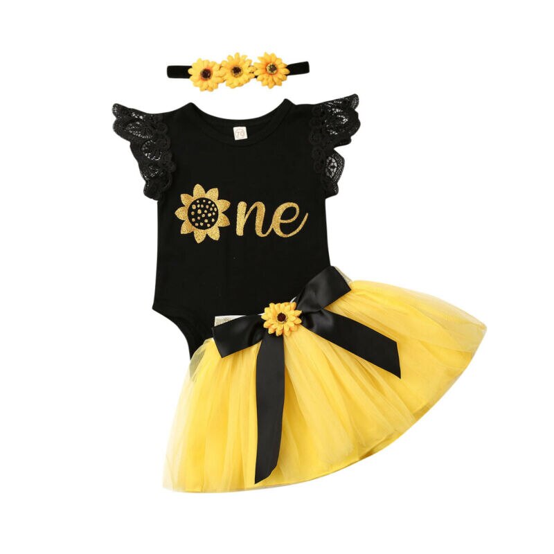 Pudcoco Mode 3 Pcs Kids Baby Girl 1st Verjaardag Outfits Bloemen Romper Cake Smash Tutu Jurk Set: 18m
