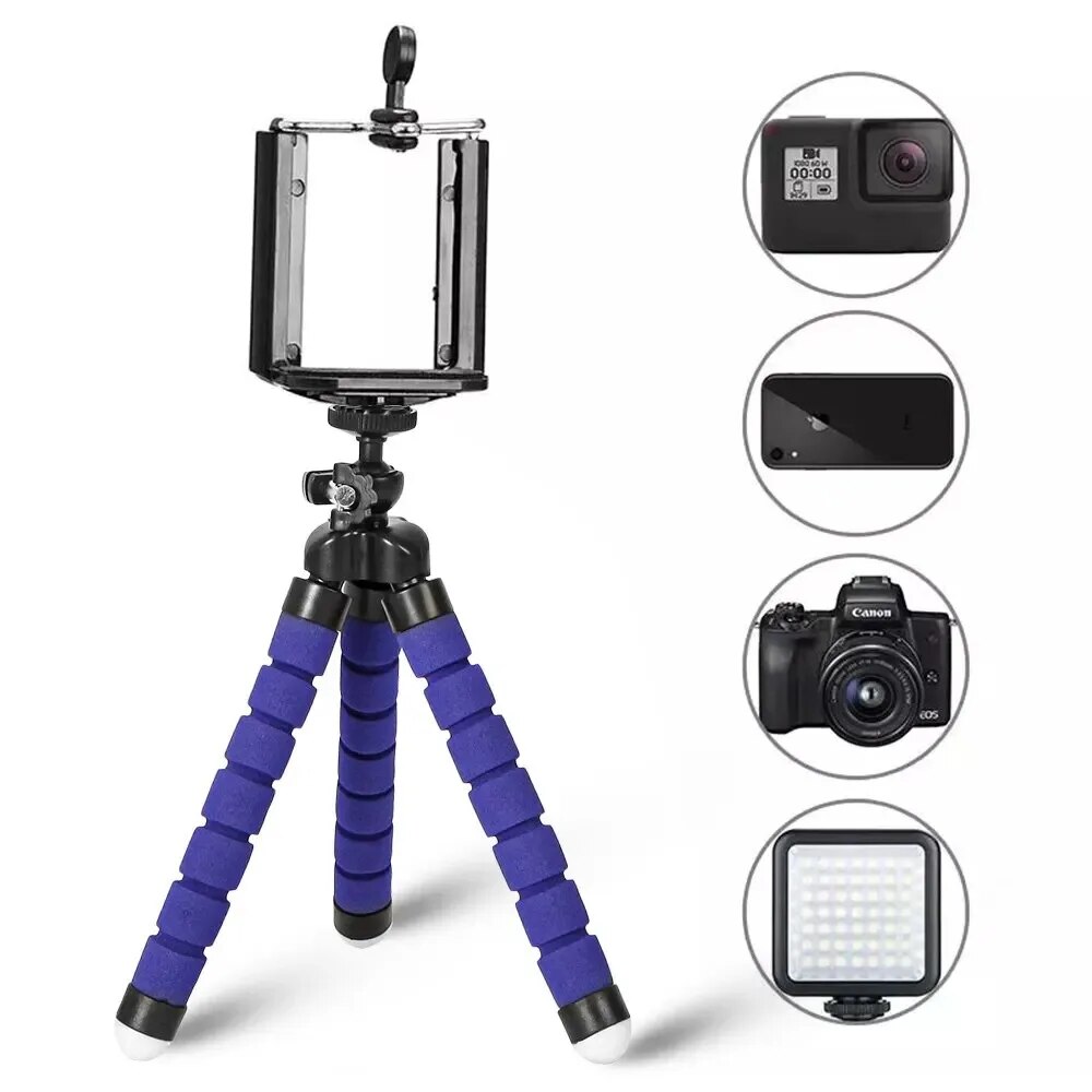 Treppiede per telefono flessibile spugna polpo Mini treppiede per IPhone Mini fotocamera treppiede supporto per telefono Clip Stand: Blu
