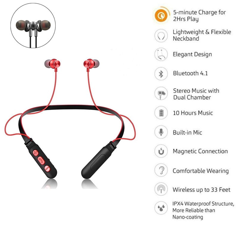 Magnetische Draadloze Bluetooth Oortelefoon Stereo Noise Cancelling Sport Headset met Microfoon Gaming oorhaak Oortelefoon voor IPhone