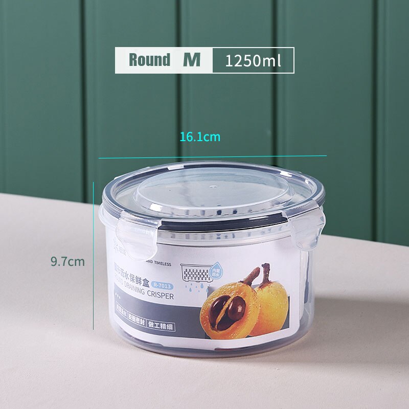 3PCS Kitchen Storage Basket Container Refrigerator Storage Box Fridge Fresh Kitchen Organizer Vegetable Fruit Boxes Drain Basket: NJG226B-1250ML