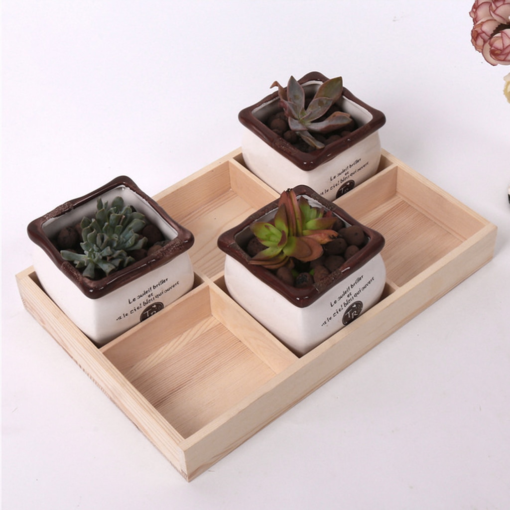 6 Grid Wood Desktop Storage Box Flower Plant Pot Storage Organizer