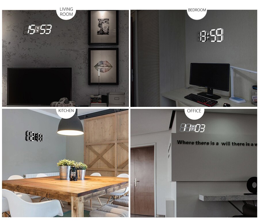 39cm store førte vægur moderne 3d digitale vækkeure bord skrivebord natlys vægur 24 or 12 timer til hjemmekøkkenkontor