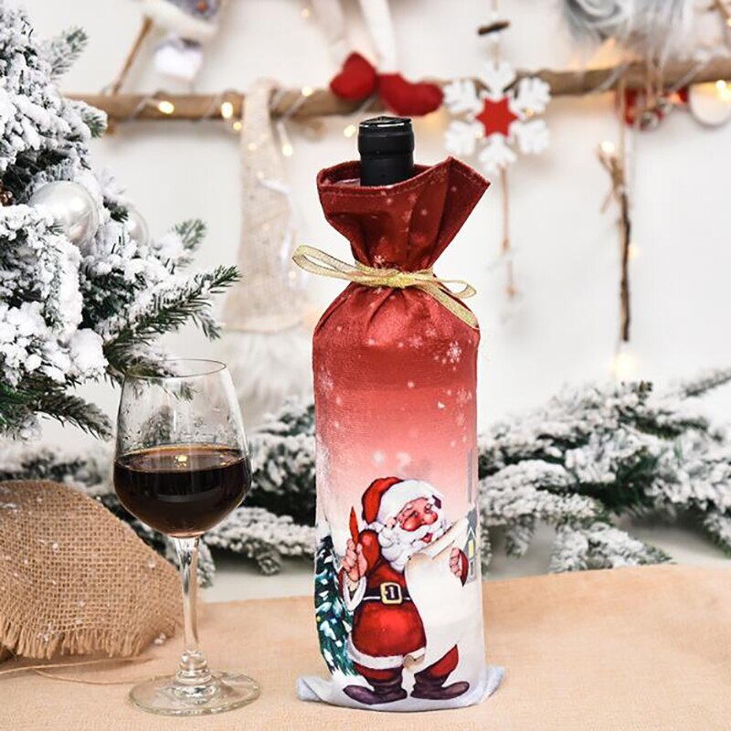 Wine Bottle Decoration Bag Christmas Decoration Old Man Doll Wine Bottle Cover Christmas Decorations Santa Claus: Red