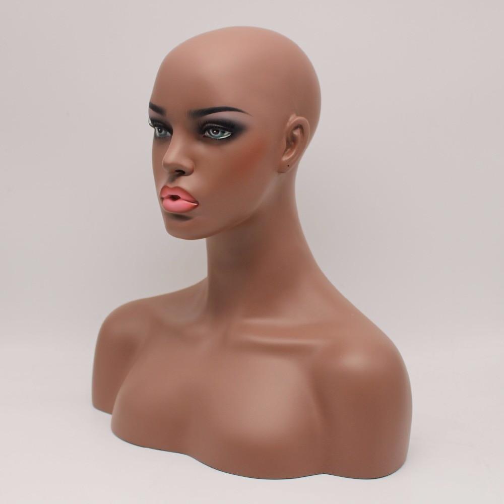 Realistische Fiberglass Afro-amerikaanse Zwarte Vrouwelijke Mannequin Hoofd Buste Voor Pruiken