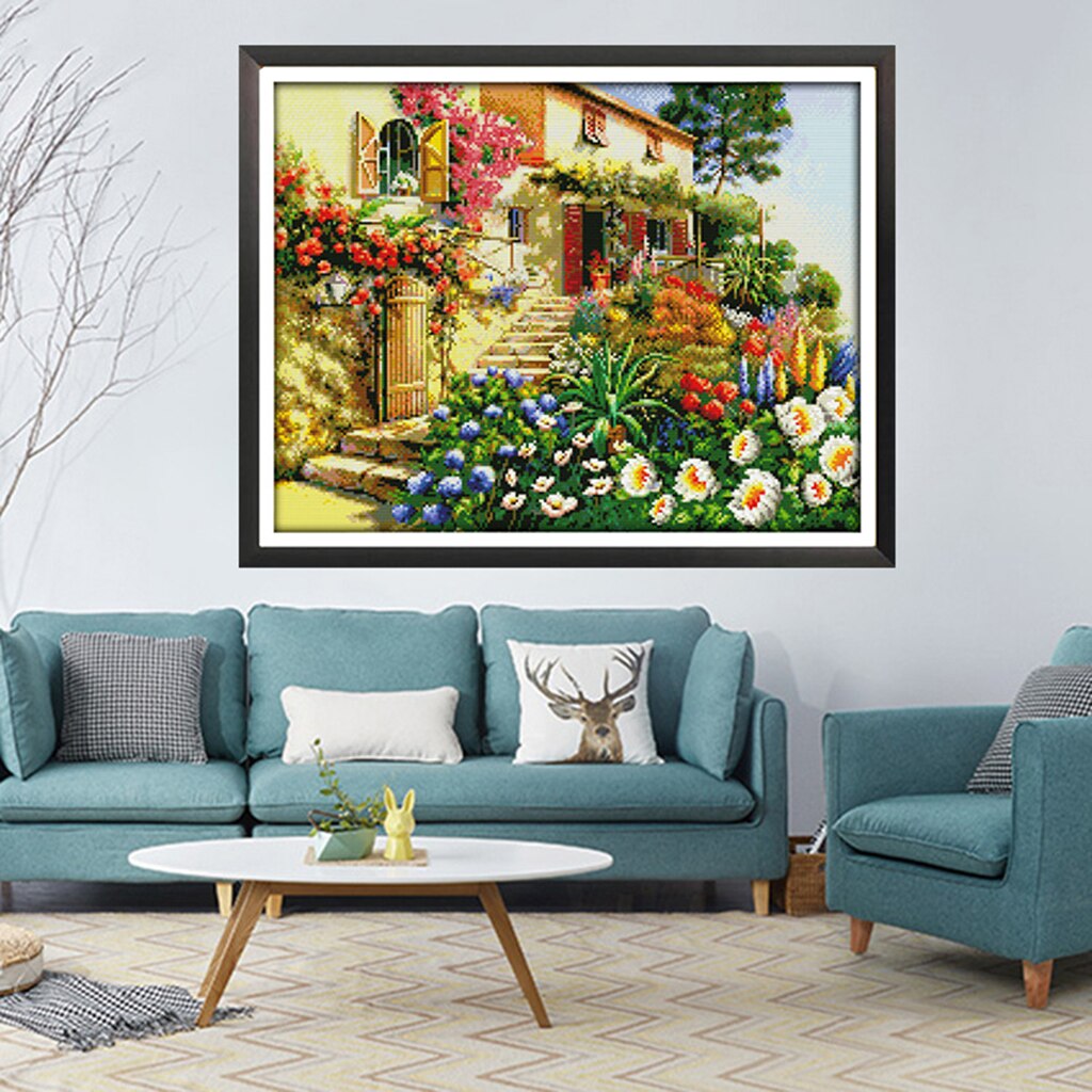 Blesiya Stamped Cross Stitch Kits Pre-Printed Cottage Pattern Embroidery