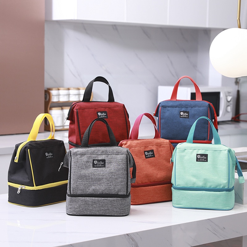 Large Double Deck Lunch Bags Totes for Women Men Waterproof Thermo Bag Office School Picnic Thermal Insulated Cooler Bento