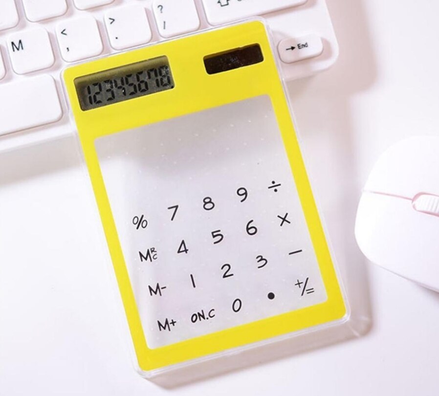 Universal 8 Digit Screen Ultra slim Transparent Solar CalculatorStationery Clear Scientific Calculator Office: Yellow