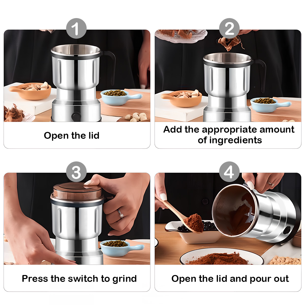 Electric Grinder Kitchen Grain Nut Bean Spice Mill 500ml Baby Food Processor 200W Multi-Function Home Coffee Grinder 4 Blades