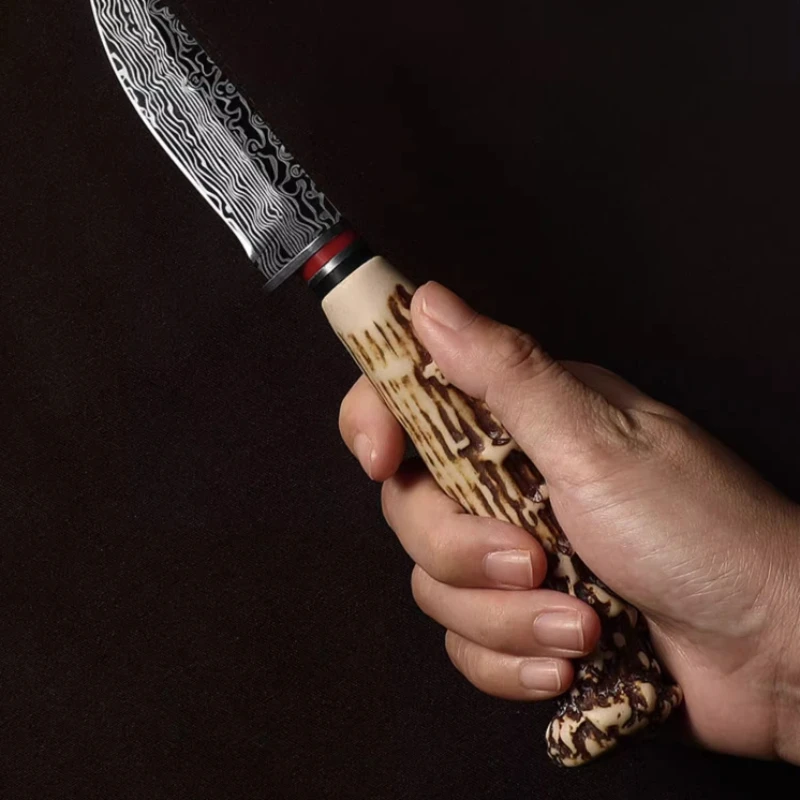 Cuchillo para cortar carne de acero damasco, cuchillo de cocina multifuncional de estilo primitivo, cuchillo afilado para deshuesar para carne, fruta y más