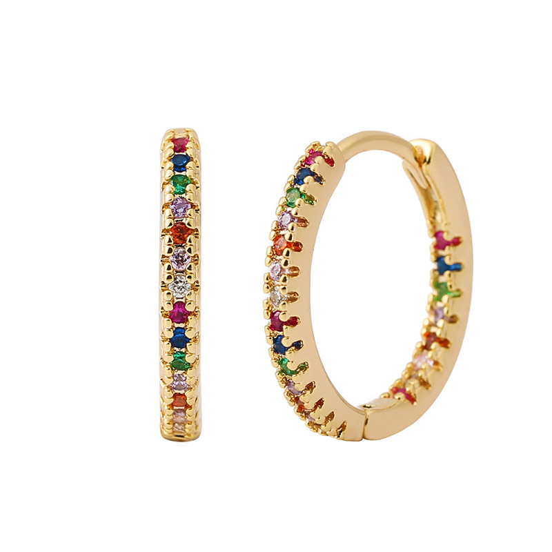 Pendientes redondos de cobre de circonita cúbica para mujer, aretes de cristal de Metal, joyería diaria para , Color dorado,: Plata