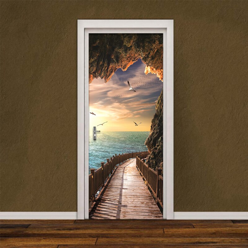 3D Wallpaper Beautiful Seaside Landscape Photo Wall Door Mural Living Room Bedroom DIY Door Sticker PVC Vinyl Wallpaper