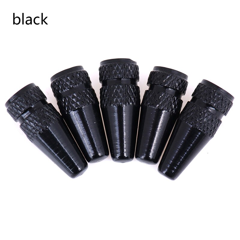 Tapón de válvula Presta para bicicleta, cubiertas de válvula de aire para llanta de rueda de montaña, de aluminio, a presión, antipolvo, 5 uds.: black