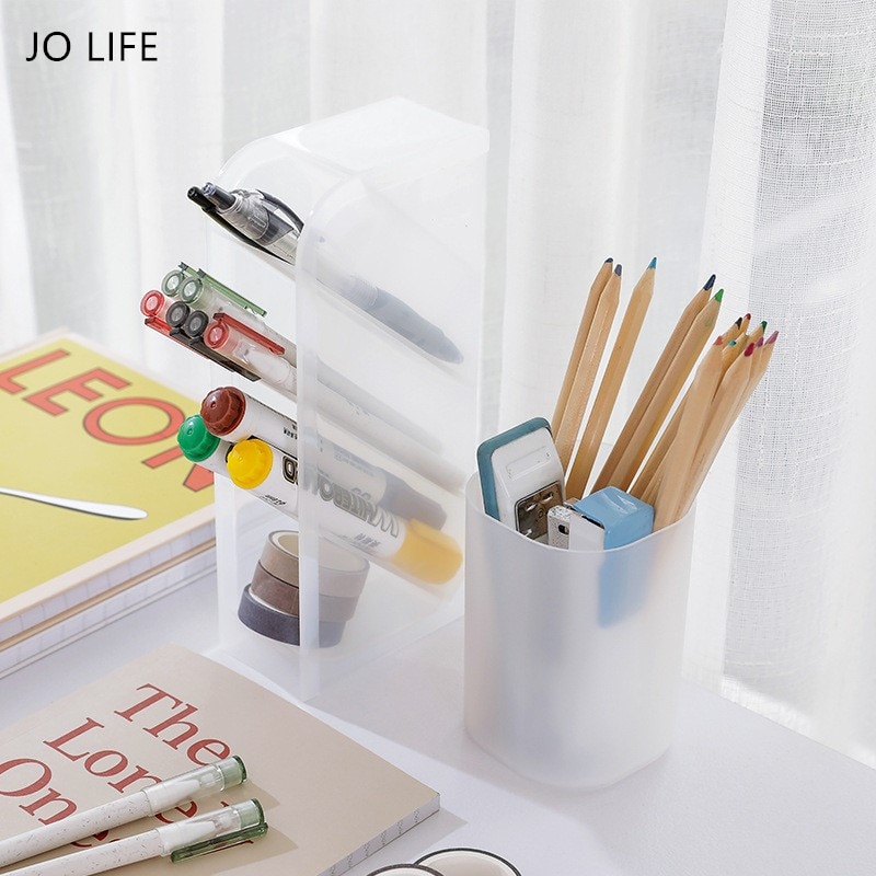 Jo life kontor gjennomsiktig plast penneholder hjemme desktop dekorasjon multifunksjonell beholder oppbevaringsboks