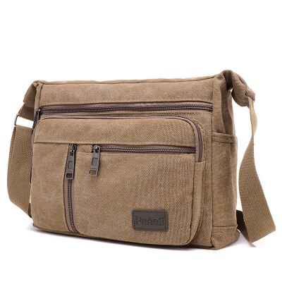 men messenger bags handbag single shoulder bag canvas material: Coffee big