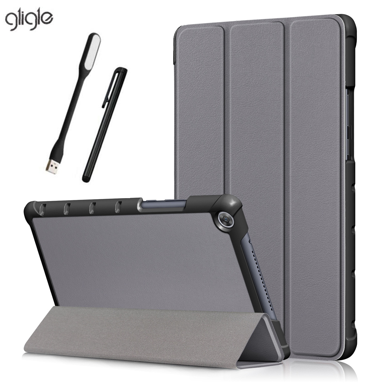 GLIGLE pokrowiec na Tablet do Huawei MediaPad M5 Lite 8 ( JDN2-AL00/JDN2-W09) pokrowiec ochronny na całe ciało + Led + dotykowy długopis
