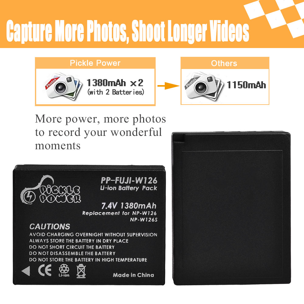 1380mAh NP-W126S NP-W126 batterij voor Fujifilm X-T100, X-T200, X-M5, X100F, X100V, X100VI, X-S10, X-A5, X-A10, X-E4, X-Pro3, X-T2