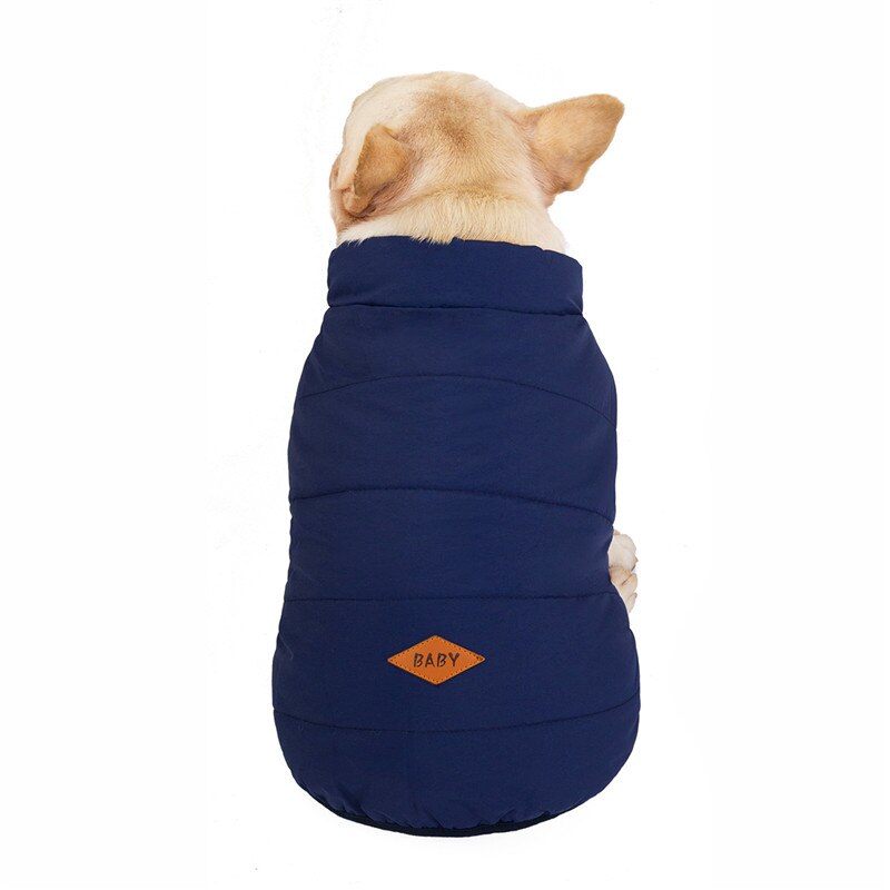 Liten hund dunväst husdjursparkas vinter bomullsvadderad jacka varm valpkläder kappa för medium hund yorkshire bulldog(s/m/l): Marinblå / Xl