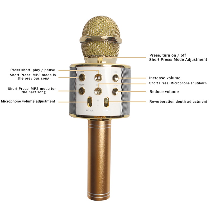WS-858 Bluetooth Wireless Microphone Handheld Karaoke Mic USB Mini Home KTV For Music Playing Singing Speaker Player