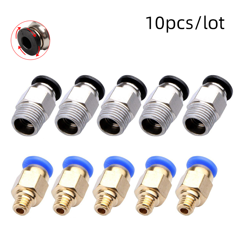 10pcs/lot PC4-M10 Pneumatic Connectors For 3D Printers Parts bowden Quick Jointer coupler 1.75/3mm Pipe PC4M6 fittings PTFE Tube: Type A