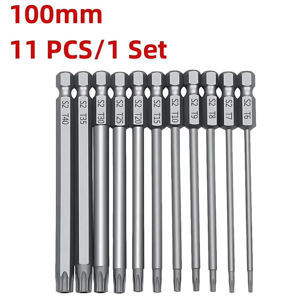 Torx Screwdriver Flat Head Tamper Proof Security Drill Bit Set for Electric Drill Magnetic Extension Adapter Star Hex Spline Bit: black