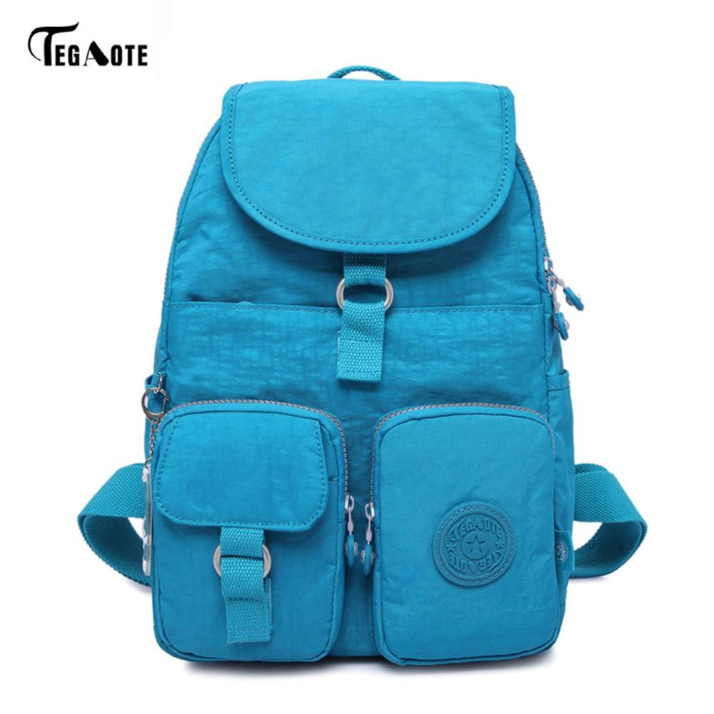 TEGAOTE School Backpack for Teenage Girls Mochila Feminine Backpacks Women Solid Famous Nylon Casual Laptop Bagpack Female: Sky Blue