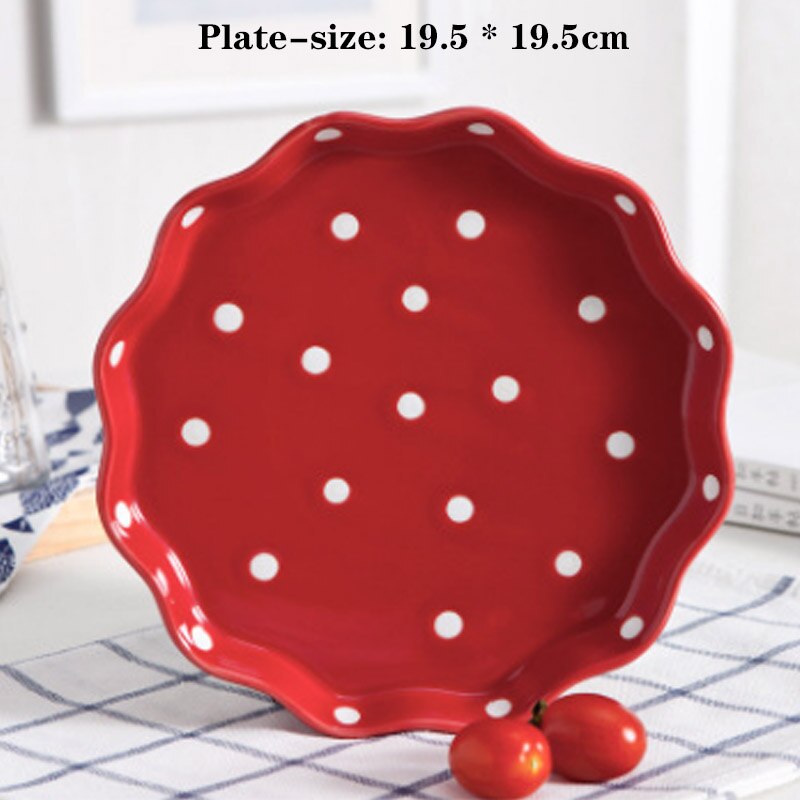 Color esmalte de vajilla de puntos fruta y arroz de cerámica plato de postre plato de ensalada de carne bandeja para hornear asado de encargarme de la cena vajilla: Red-A