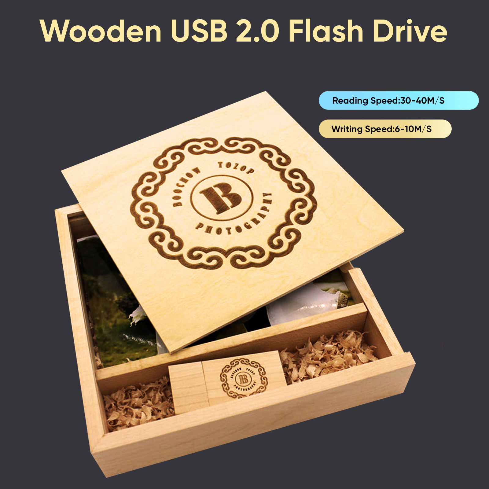 Wood Photo Box USB 2.0 Flash Drives Free Logo Wedding Custom Pen Drive Real Capacity Memory Stick Photography U Disk 64G