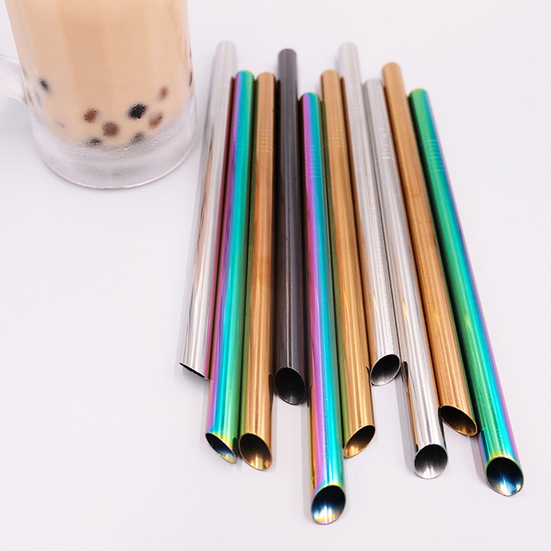 1 stücke Wiederverwendbare Trinken Stroh 304 Edelstahl Stroh 12mm Breiten Metall Strohhalme einstellen Milchshake blasiert Tee Stroh mit reiniger Pinsel