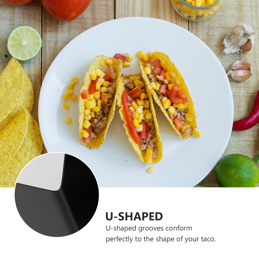 1pc taco holder rustfritt stål taco brett stativ meksikansk pizza rull hylle bakervarer til taco burrito potetgull skall (svart)