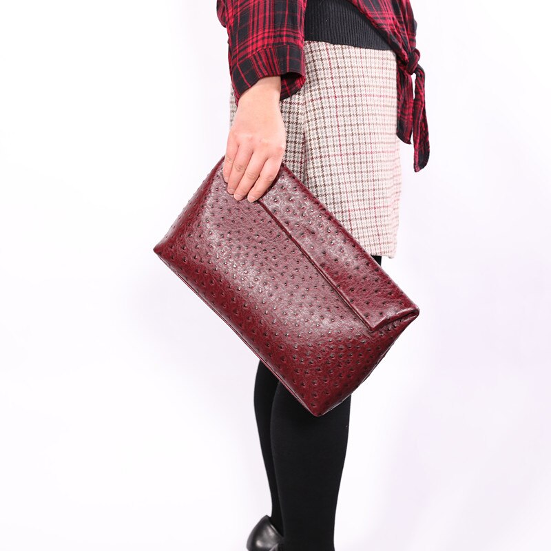 Tophigh Mode Vrouwen Loved Struisvogel Lederen Dag Clutch Bags Ins Handtas Python Pouch Koppelingen Dames Avondfeest