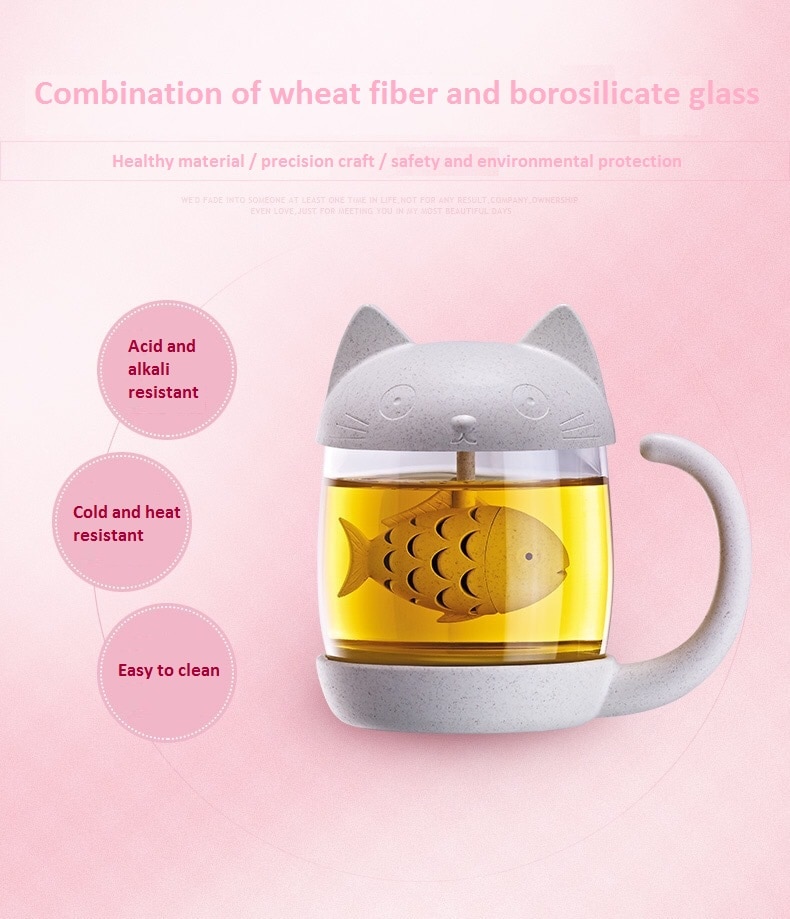 Te citron blomst par te kop dal fiber miljøbeskyttelse filter kop sød tegneserie kat abe hvede halm glas kop
